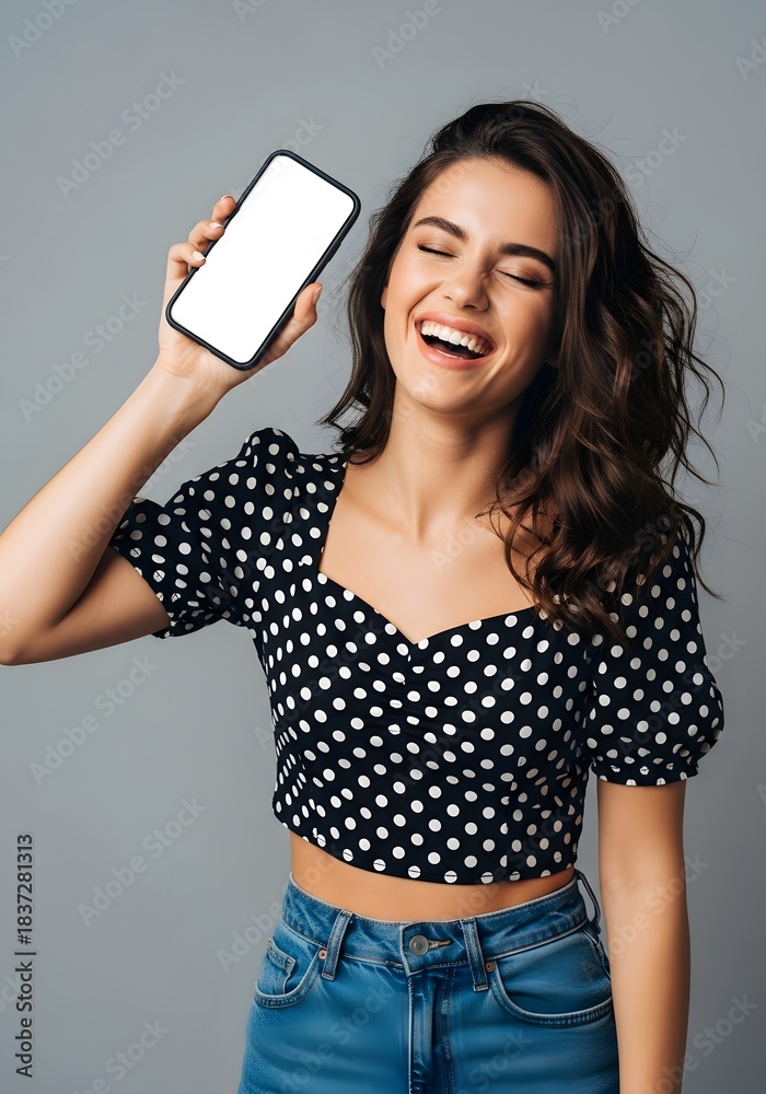 Naklejka premium Laughing Girl Holding Smartphone