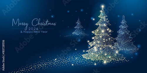 Abstract Merry Christmas and New Year design holiday card with Christmas trees made of dots