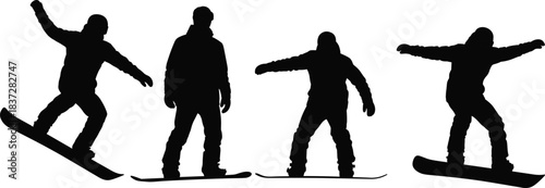 Vector Silhouette Set of Volleyball Players in Mid-Air Action, Spiking and Diving to Catch the Ball for Sports Team Games Illustration.