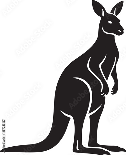 Powerful Black Kangaroo Silhouette Vector Standing Australian Animal Logo Icon