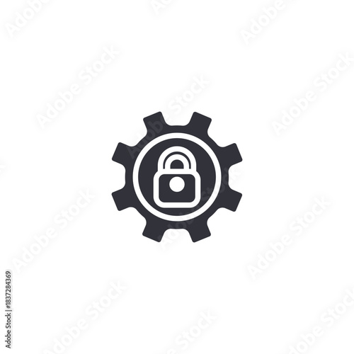 Gear cyber security icon illustrating system configuration protection, data defense mechanism, secure optimization, and firewall settings.