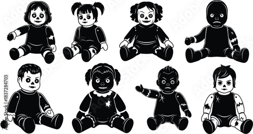 Vector collection of scary haunted baby dolls for Halloween horror design