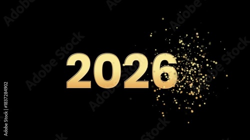 new year 2026 gold text particle animation with alpha channel 