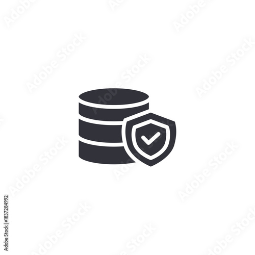 Database secure icon representing protected server storage, safe backup system, encrypted data management, and cyber risk prevention.