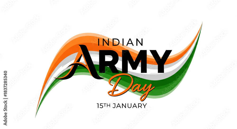 Obraz premium Beautiful Calligraphy of Indian Army Day, 15 January. Indian Army Day Wishing Banner Design. Editable Illustration.