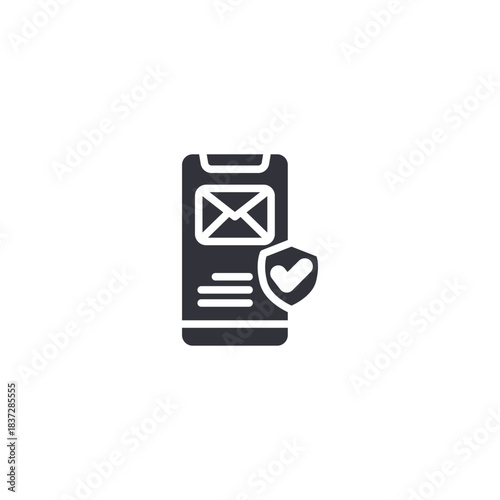 Document approval icon showing verified mail communication, stamp authentication, secured files, and digital confirmation.