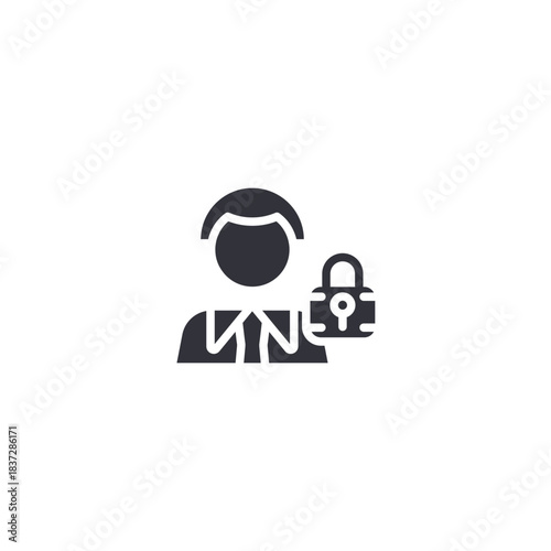 A business professional icon showing secure user identification with a shield, representing privacy protection and trusted digital authentication.