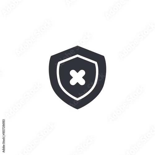 A shield with an X mark, illustrating blocked access, restricted content, and protection against unauthorized digital intrusion.
