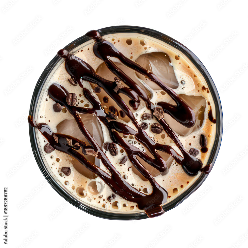 Fototapeta premium Chocolate Milkshake with Cream and Chocolate Topping Top View isolated on transparent background