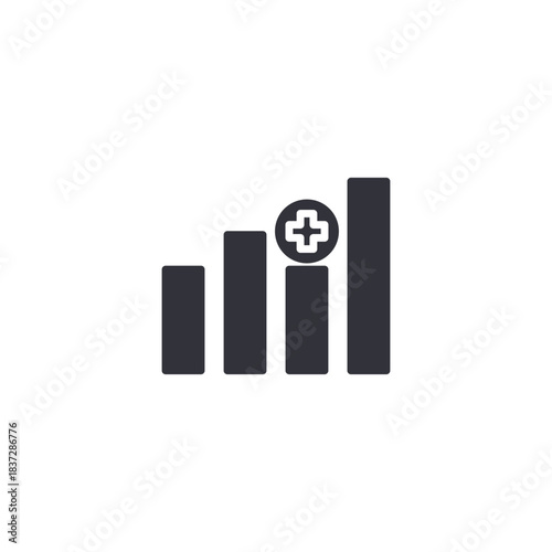 A medical bar chart icon symbolizing health data analytics, patient statistics, and clinical performance tracking.