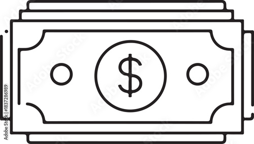 Money icon set, paper bills and wallet illustration, financial symbol collection, black and white vector, banking and currency graphics
