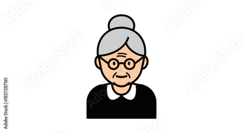 Simple illustration of an elderly woman with gray hair in a bun