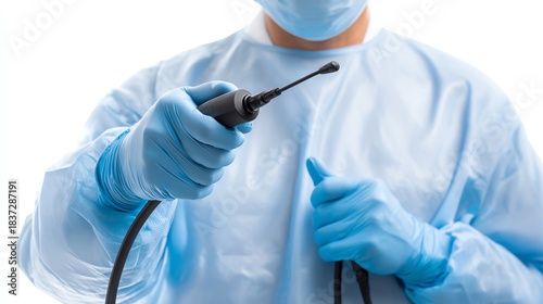 Doctor performing endoscopy for gastrointestinal disease, isolate white background