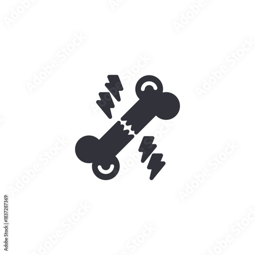 A bone fracture icon representing orthopedic injury, bone treatment, physical trauma, and clinical skeletal analysis.