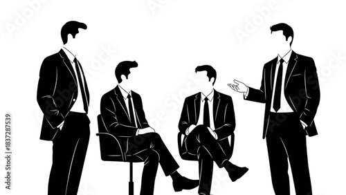 Four businessman silhouettes in discussion