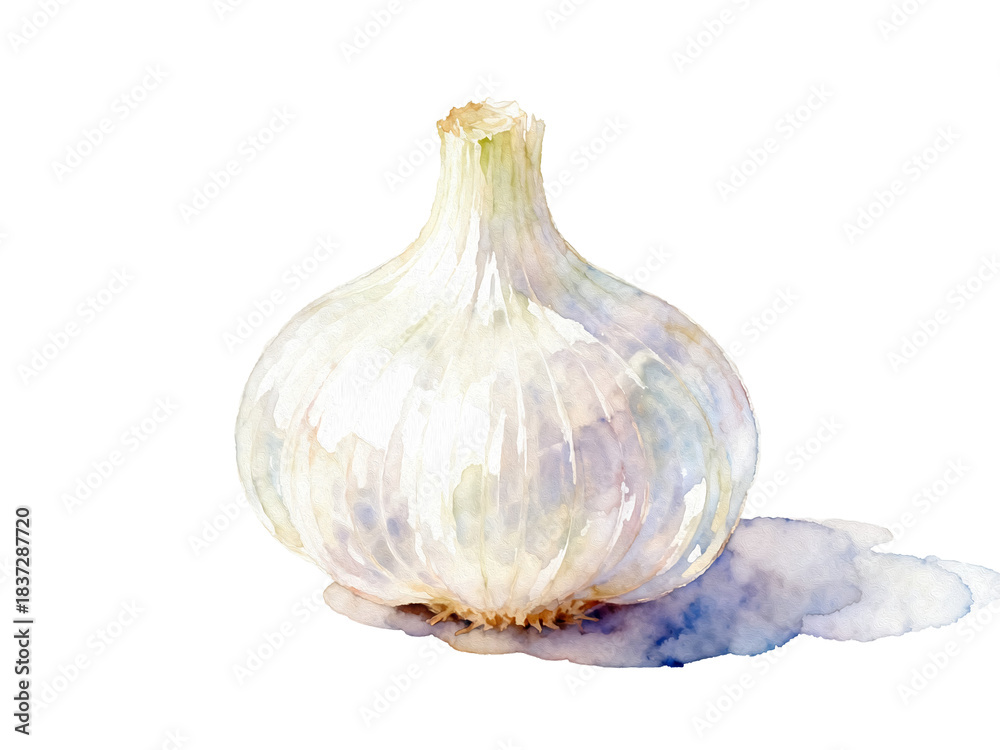 Fototapeta premium Aromatic Garlic Bulb: A close-up view of a fresh, whole garlic bulb, showcasing its layered cloves and textured skin. The image captures the essence of this aromatic culinary staple.