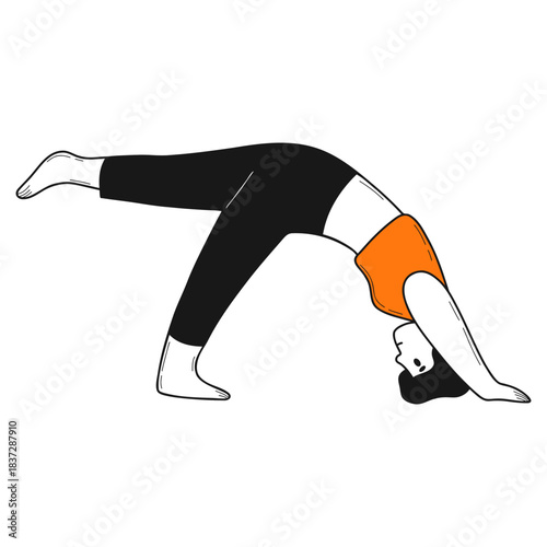 Woman Doing Yoga. Hand-drawn Doodle Female Character Pilates Sport.