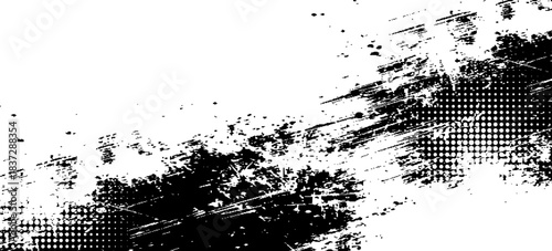 Vector abstract black brush art grunge texture paint strokes on white background