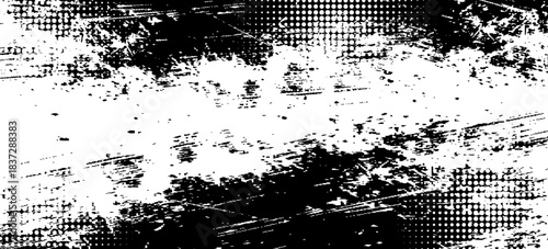 Vector abstract black brush art grunge texture paint strokes on white background