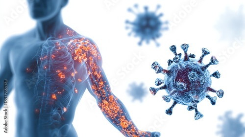 Medical illustration of autoimmune disease effects on human body, isolate white background
