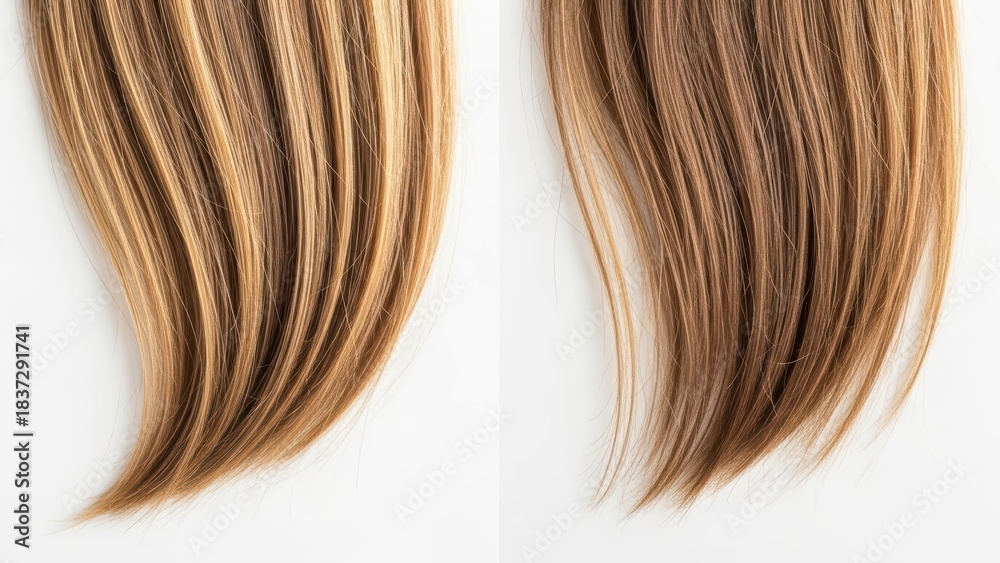 Fototapeta premium Brown hair extensions on white background showing color and texture