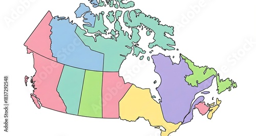 Simple colorful pastel vector map of Canada with province outlines
