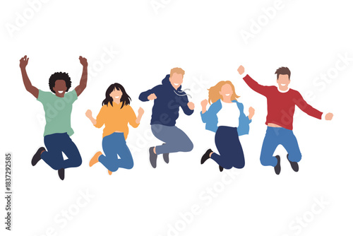 flat illustration of multicultural Group of Happy People Jumping, vector illustration