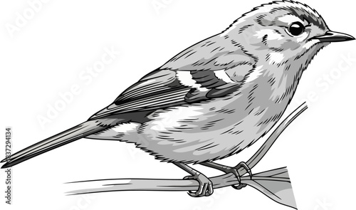elegant perch grayscale illustration celebrating a wild birds delicate presence, isolated on transparent background