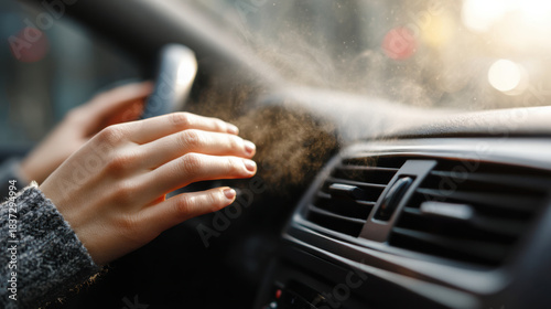 Car air vent blowing dust and dirty air