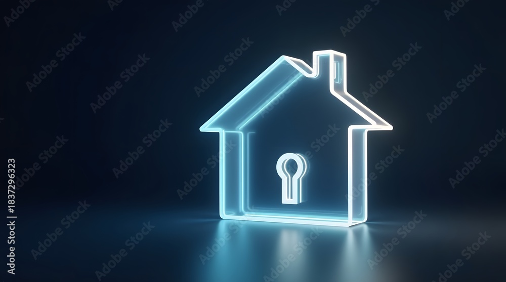Fototapeta premium glowing lock shaped like a house, property security