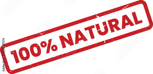 100% Natural Red Rubber Stamp Vector Illustration, Perfect for Organic Products, Eco-Friendly Brands, and Healthy Lifestyle Marketing Materials Design Element
