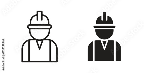 Construction worker icons in filled, thin line, outline and strokes