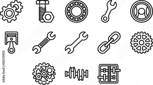 Industrial gears bolt nut piston wrench bearing steering wheel chain crankshaft transmission set