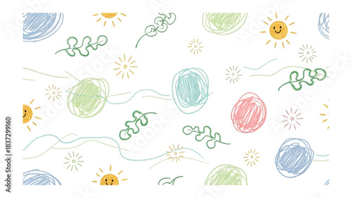 Playful Scribbles: A cheerful and whimsical pattern of colorful scribbles and doodles, creating a sense of joy, creativity, and lightheartedness.