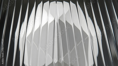 Stunning abstract close up of faceted clear plastic texture creating dynamic light refractions and modern shadows