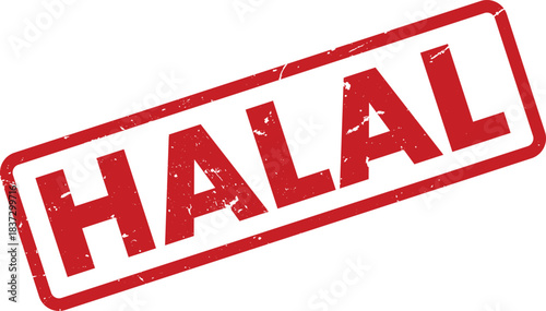 Halal Certified Stamp in Red, Grunge Style - Food Safety and Islamic Dietary Compliance for Products, Restaurants, and Packaging - Vector Illustration