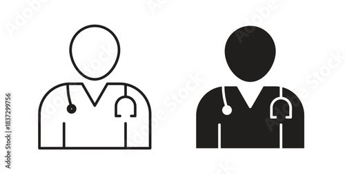 Doctor icons in filled, thin line, outline and strokes