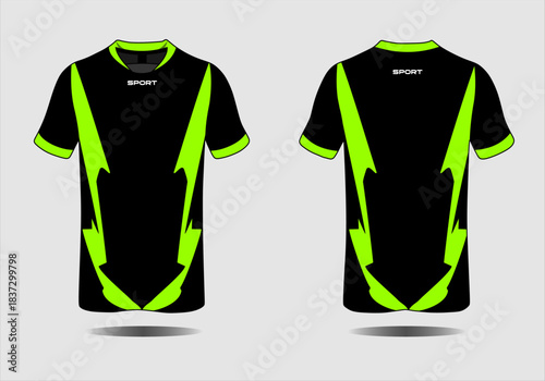 Sports T-Shirt Design in Black and Neon Green with Bold Graphic Patterns