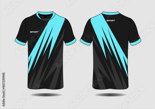 Black and Aqua Sport Jersey Design Featuring Dynamic Lines and Modern Style