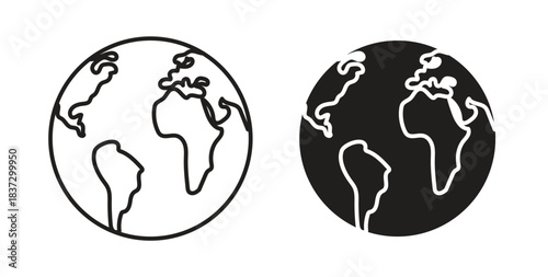 Earth icons in filled, thin line, outline and strokes