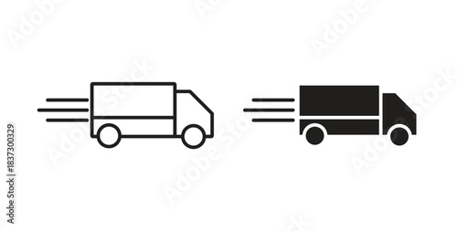 Fast shipping delivery truck icons in filled, thin line, outline and strokes