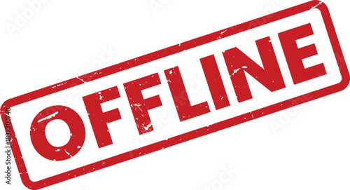 Red Grunge Offline Stamp Vector Illustration: Perfect for conveying unavailability, service interruption, or system downtime in designs and layouts.