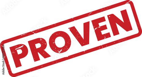 Red Proven Stamp Effect: Grunge Vector Illustration for Validated Approval, Quality Assurance, and Authenticity in Business and Marketing Concepts