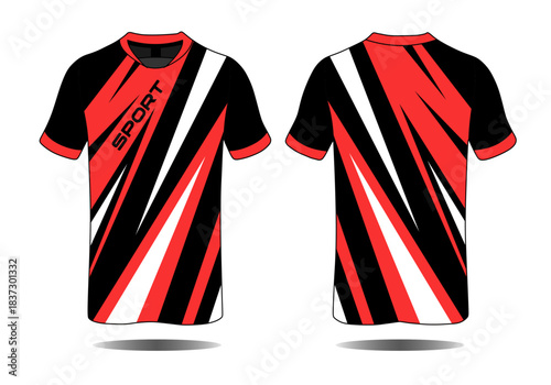 Dynamic and Vibrant Sport Shirt Design in Red, Black and White Colors