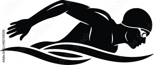 Swimmer Silhouette Performing Front Crawl in Water