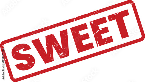 Red Sweet Rubber Stamp Effect - Grunge Style Vector Illustration for Food, Dessert, and Candy Concepts. Perfect for Marketing and Design Projects