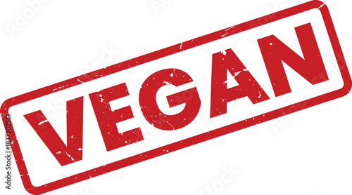 Red Vegan Stamp Vector Illustration: Grunge Rubber Stamp Effect for Food Labels, Packaging, and Healthy Lifestyle Marketing. Vegan Product Seal Design