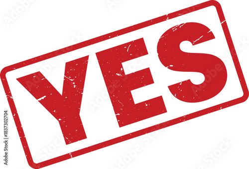 Red Grunge YES Stamp on White Background: Affirmative Approval, Positive Answer, Agreement, Confirmation, Choice, Decision, and Validation Concept