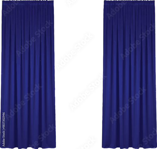 The image features a pair of dark blue curtains that create a sophisticated and elegant ambiance against a clean . Their floor-length design adds a sense of grandeur,Victor Illustrator Design