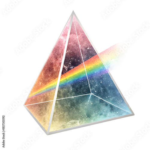 Crystal prism refracting white light into a colorful spectrum